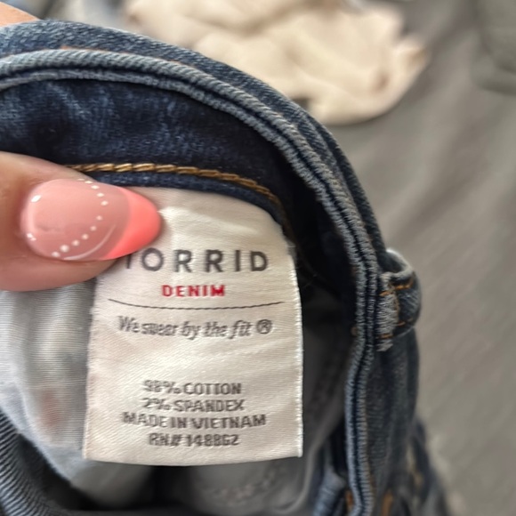 Torrid Blue Distressed Jean Shorts with Raw Hem - Picture 3 of 4